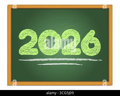 scritta con gesso 2026 anni su lavagna verde. Numeri vettoriali del nuovo anno. Illustrazione Vettoriale