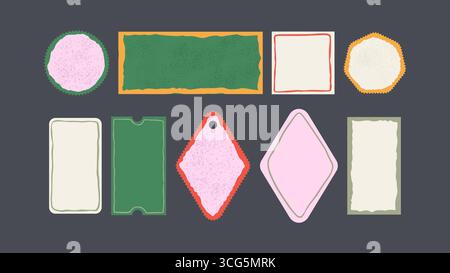 Etichetta adesiva per etichette vintage Badge testurizzato confezione di etichette Set di vettori Coupon vendita modelli Ephemera Illustrazione Vettoriale