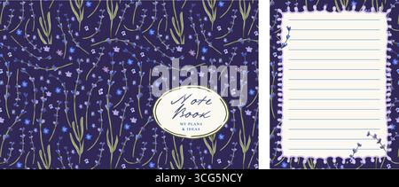 Notebook Sketchbook copertina Copybook bordo vettore con design viola floreale Lavender Illustrazione Vettoriale