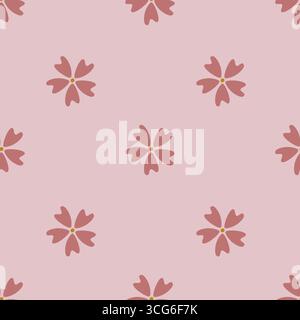 Motivo vettoriale senza cuciture con una delicata disposizione di fiori rosa stilizzati con centri dorati, su un morbido sfondo rosa blush, creat Illustrazione Vettoriale