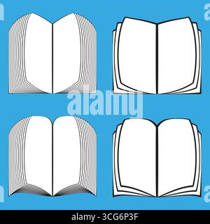 Set di icone del libro. Aprire i simboli del documento. Varie illustrazioni vettoriali. Leggere gli emblemi della conoscenza. Illustrazione Vettoriale