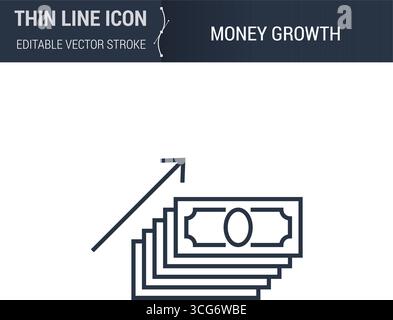 Icona della crescita del denaro - simbolo commerciale Thin Line. Perfetto per la progettazione Web. Concetto vettoriale di profilo di alta qualità. Logo Premium, minimalista ed elegante Illustrazione Vettoriale
