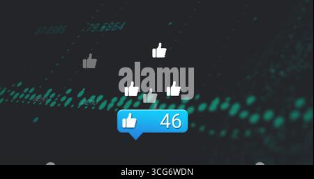 Intorno alle icone bianco-grigio intorno alla bolla blu che mostra 46 sull'interfaccia, con punti dati Foto Stock