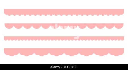 Set di motivi a bordo di capesante rosa senza cuciture Y2K. Graziosi nastri in pizzo kawaii, silhouette dalle silhouette morbide, ornamento vintage retrò color pastello isolato Illustrazione Vettoriale