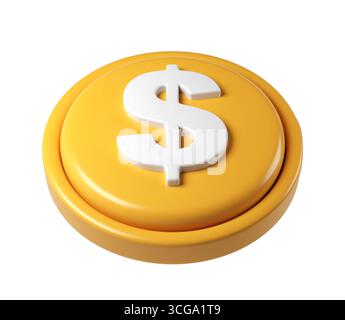 icona di rendering 3d di una grande moneta finanziaria dorata che mostra un simbolo del dollaro bianco, isolata su sfondo trasparente Foto Stock