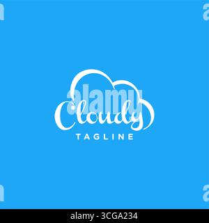 Marchio bianco dal design del logo nuvoloso di Word. Word Cloudy con logo White Cloud Arch. Illustrazione Vettoriale