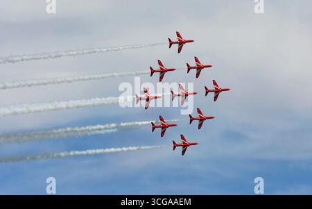 Frecce rosse all'Eastbourne International Airshow 2025, East Sussex, Regno Unito Foto Stock