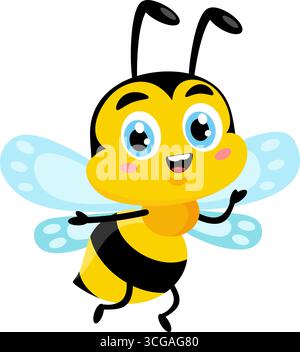 Carino personaggio di carino Bee Cartoon che saluta il saluto. Illustrazione vettoriale Flat Design isolato su sfondo trasparente Illustrazione Vettoriale