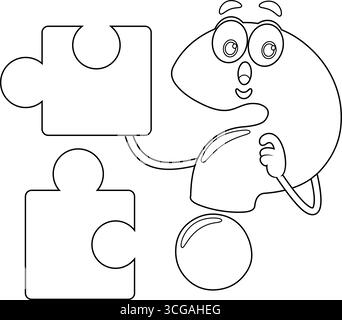 Ha delineato il carino personaggio di Mark Cartoon con il pezzo di puzzle. Illustrazione vettoriale disegnata a mano isolata su sfondo trasparente Illustrazione Vettoriale