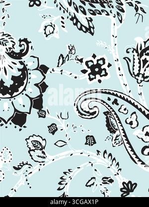 Bordo ricamato con motivo floreale boho paisley Ikat. Etnico ikat floreale motivo etnico indiano motivo Ikat motivo etnico confine floreale azteco ricamato Illustrazione Vettoriale