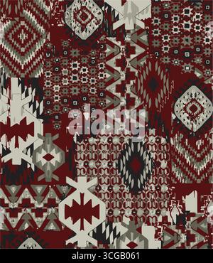 Motivo Ikat senza cuciture, design geometrico, motivi etnici fatti a mano, tribali etnici Ikat, carta da parati senza cuciture con colori boho. Etnico Ikat, background astratto Illustrazione Vettoriale