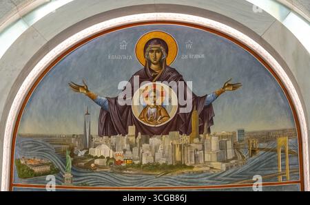 Murale all'interno della chiesa greco-ortodossa di San Nicola Foto Stock