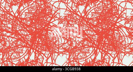 Sfondo astratto dinamico con caotici scarabocchi rossi che formano linee aggrovigliate su una superficie leggera. Energica texture vettoriale disegnata a mano per la creatività Illustrazione Vettoriale