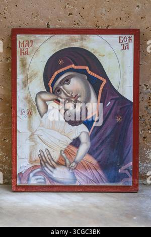 Veljusa, Strumica, Macedonia del Nord. 3 settembre 2024. Pittura di icone presso il Monastero di Theotokos il Misericordioso. Foto Stock