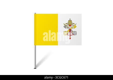 Bandiera della città del Vaticano - bandiera della mappa che rappresenta l'identità e il patrimonio culturale di un paese. L'essenza dell'orgoglio nazionale e dell'unità. Indicatore pin mappa bloccato su uno sfondo bianco Illustrazione Vettoriale
