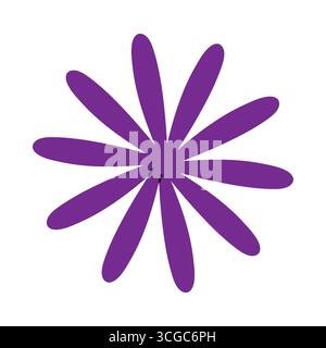 Astratto starburst viola isolato con raggi simili a petali su un'illustrazione vettoriale di sfondo bianco Illustrazione Vettoriale