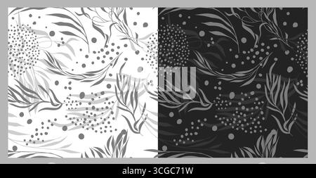 Stampe monocromatiche e floreali senza cuciture. disegnato a mano. Non ai, illustrazione vettoriale Illustrazione Vettoriale