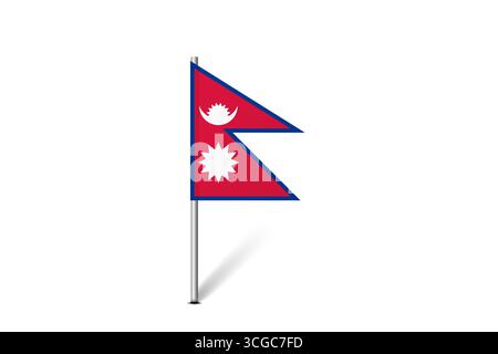 Bandiera del Nepal - bandiera della mappa che rappresenta l'identità e il patrimonio culturale di un paese. L'essenza dell'orgoglio nazionale e dell'unità. Indicatore pin mappa bloccato su uno sfondo bianco Illustrazione Vettoriale