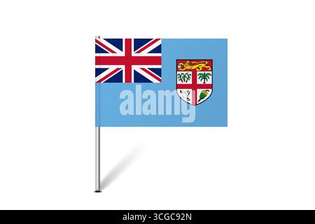 Bandiera delle Figi - bandiera a spillo che rappresenta un'identità culturale e un patrimonio del paese. L'essenza dell'orgoglio nazionale e dell'unità. Indicatore pin mappa bloccato su uno sfondo bianco Illustrazione Vettoriale