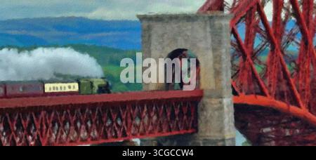 LNER Peppercorn Classe A1 No. 60163 locomotiva a vapore Tornado Crossing the Forth Bridge, Scozia. Foto Stock