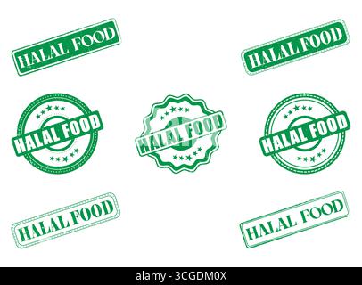 Una collezione di timbri e sigilli Halal Food in gomma Illustrazione Vettoriale