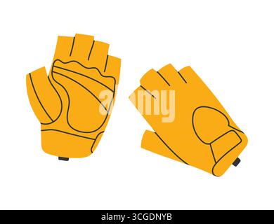 Paio di guanti da boxe gialli. Abbigliamento sportivo per pugile, pugile. Attrezzatura di protezione delle mani. Illustrazione Vettoriale