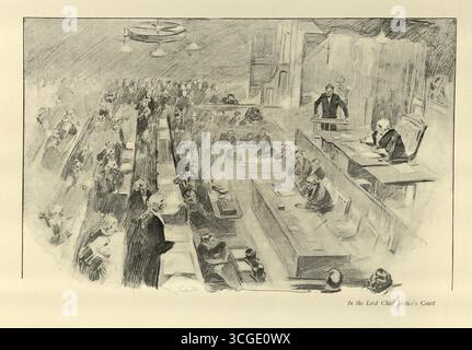 Storia legale, Lord Chief Justice's Court, schizzi dalla Londra vittoriana, Charles Dana Gibson, arte del XIX secolo del 1890 Foto Stock