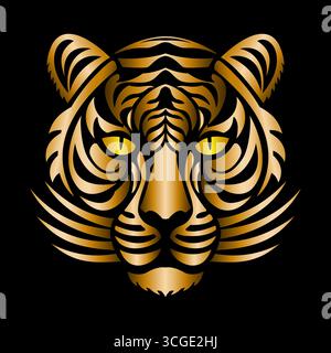 Illustrazione minimalista della testa di tigre astratta con linee e sfumature pulite, a simboleggiare potenza, orgoglio ed eleganza moderna. Illustrazione Vettoriale