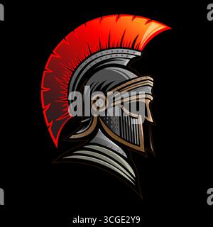 Casco centurione romano con criniera rossa ardente, che unisce storia antica e design moderno e audace per un utilizzo versatile. Illustrazione Vettoriale