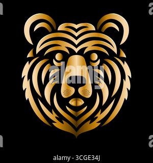 Illustrazione minimalista a testa di orso con linee pulite e stile moderno, che unisce resistenza, semplicità ed eleganza per un utilizzo versatile. Illustrazione Vettoriale
