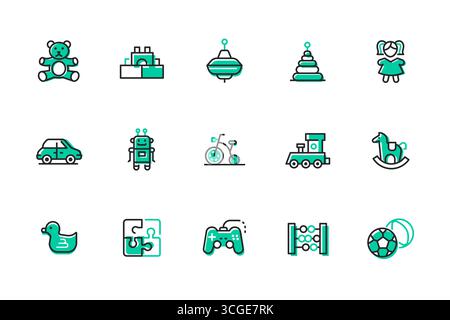 Giocattoli per bambini - set di icone di stile design di linea Illustrazione Vettoriale