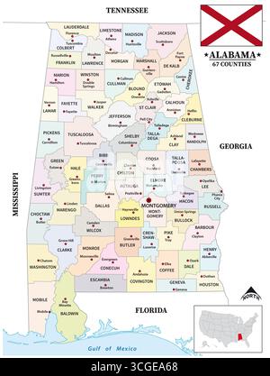 Mappa della contea dello stato americano dell'Alabama Foto Stock