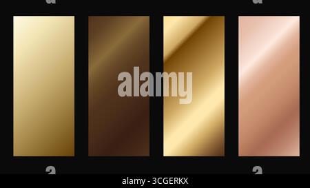 Set di campioni con finitura in lamina oro, bronzo e oro rosa. Modello di sfumatura Vector Golden elegante, lucido e metallizzato per design bordi e cornice Illustrazione Vettoriale