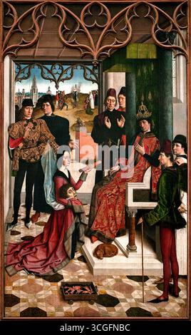 Il giudice dell'imperatore otto: The Acid test 1471 Dirk Diedrick - Dieric Buts 1410-1475 Paesi Bassi olandesi, Museum ( giustizia dell'imperatore otto III: Decapitazione del conte innocente e calvario da fuoco di Dieric Buts circa 1473-1475 ) Dirk Bouts fu il pittore più famoso della città quando, nel 1468, le autorità locali di Lovanio commissionarono questi due pannelli di giustizia. Era consuetudine decorare la sala della giustizia delle sale cittadine con un dipinto edificante che rappresenta una famosa decisione giudiziaria. Foto Stock