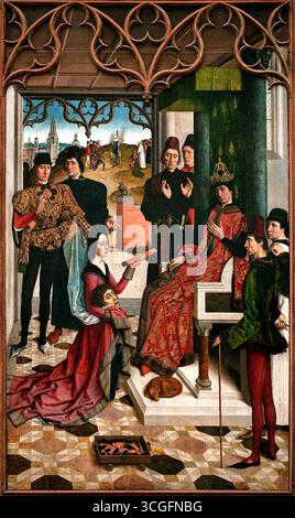 Il giudice dell'imperatore otto: The Acid test 1471 Dirk Diedrick - Dieric Buts 1410-1475 Paesi Bassi olandesi, Museum ( giustizia dell'imperatore otto III: Decapitazione del conte innocente e calvario da fuoco di Dieric Buts circa 1473-1475 ) Dirk Bouts fu il pittore più famoso della città quando, nel 1468, le autorità locali di Lovanio commissionarono questi due pannelli di giustizia. Era consuetudine decorare la sala della giustizia delle sale cittadine con un dipinto edificante che rappresenta una famosa decisione giudiziaria. Foto Stock