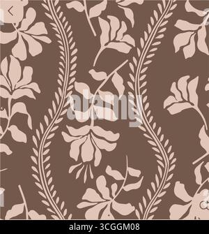 Il motivo floreale senza cuciture presenta grandi fiori di magnolia bianchi e rosa stilizzati con un aspetto traslucido o spettrale su una solida terracotta Illustrazione Vettoriale