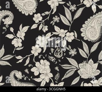 Tradizionale confine Paisley. Stampa Paisley ornamentale per Textile Design Illustrazione Vettoriale