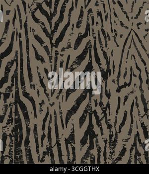 Stampa Zebra, colore bianco e nero, motivo ikat con linee grunge, motivo senza cuciture a strisce, sfondo vettoriale per la stampa della carta. Illustrazione Vettoriale