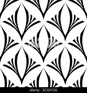 Fantasia astratta pianta senza cuciture. Ripetizione trama vettoriale. Sfondo geometrico vintage. Motivo geometrico monocromatico con foglie astratte. DIAG Illustrazione Vettoriale