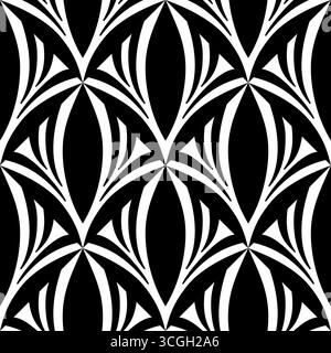 Motivo a trama continua vettoriale. Sfondo geometrico moderno. Motivo geometrico monocromatico con elementi vegetali astratti. Senza giunzioni geometriche astratte p Illustrazione Vettoriale