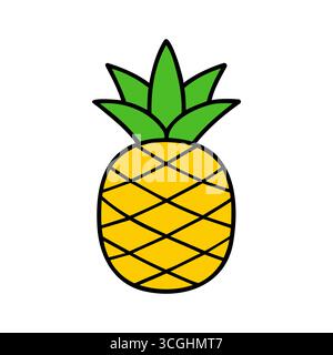 Ananas colorato. Icona ananas isolata su sfondo bianco. Illustrazione vettoriale. Illustrazione Vettoriale