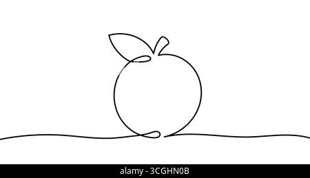 Mela in stile art a una linea. Disegno di mela con tratto nero modificabile su sfondo bianco. Illustrazione vettoriale. Illustrazione Vettoriale