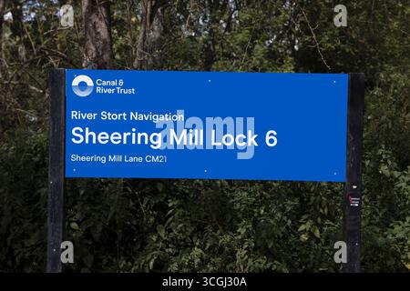 Sheering Mill Lock Sign River Stort Essex Foto Stock