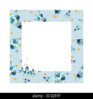Cornice quadrata ad acquerello composta da alberi di Natale blu astratti e fiocchi di neve dorati.disegnata a mano, isolata su sfondo bianco.adatta per la progettazione, Foto Stock