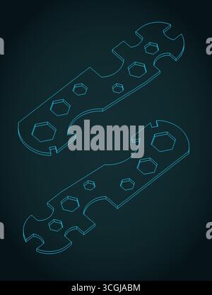 Chiave multiutensile esagonale in acciaio per biciclette disegni isometrici illustrazione vettoriale stilizzata Illustrazione Vettoriale