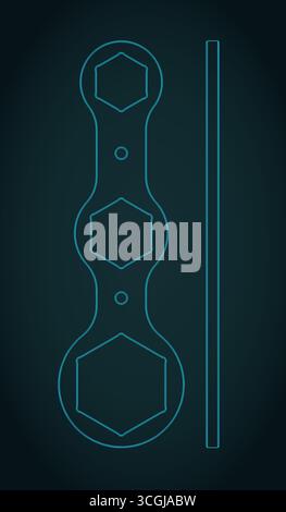 La chiave esagonale in acciaio per biciclette disegna una figura vettoriale stilizzata Illustrazione Vettoriale