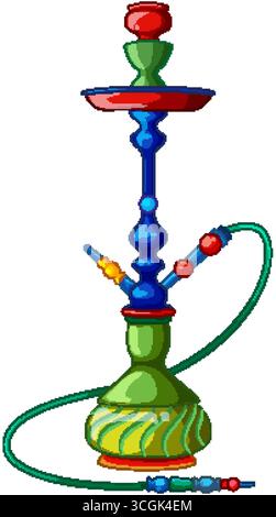 Narghilè dai colori vivaci con dettagli ornati, isolato su bianco, illustrazione in stile vettoriale dei cartoni animati Illustrazione Vettoriale