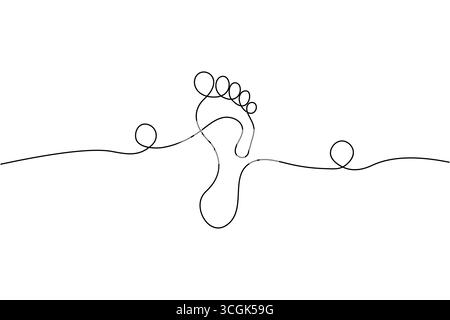 Un'arte a linea singola di un piede umano con vortici decorativi Illustrazione Vettoriale