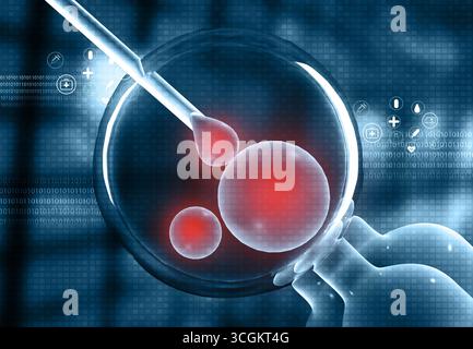 Fecondazione in vitro IVF, background medico. illustrazione 3d. Foto Stock