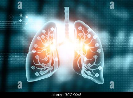 Bella anatomia dei polmoni umani su sfondo scientifico. illustrazione 3d Foto Stock